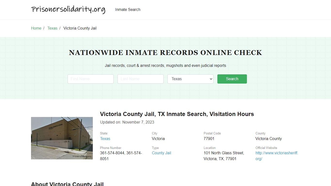 Victoria County Jail, TX Inmate Search, Visitation Hours